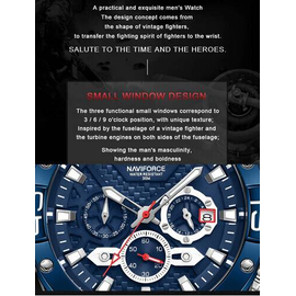 Naviforce NF8019L Navy Blue PU Leather Chronograph Watch For Men - Silver & Navy Blue, 12 image