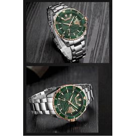 Naviforce NF9191 Silver Stainless Steel Analog Watch For Men - Green & RoseGold, 9 image