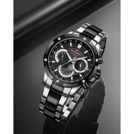 Naviforce NF9196 Silver And Black Two-Tone Stainless Steel Chronograph Watch For Men - Black & Silver, 10 image