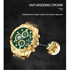 Naviforce NF8021 Golden Stainless Steel Chronograph Watch For Men - Green & Golden, 11 image