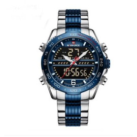 Naviforce NF9195 Silver And Royal Blue Stainless Steel Dual Time Watch For Men - Royal Blue & Silver, 9 image