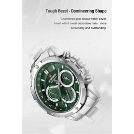 Naviforce NF9196 Silver Stainless Steel Chronograph Watch For Men - Green & Silver, 6 image