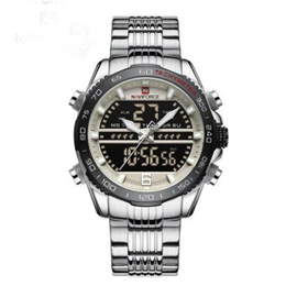 Naviforce NF9195 Silver Stainless Steel Dual Time Watch For Men - White & Silver, 5 image