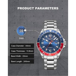 Naviforce NF9192 Silver Stainless Steel Analog Watch For Men - Royal Blue & Silver, 4 image