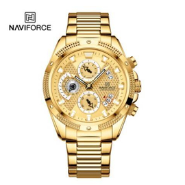 Naviforce NF8021 Golden Stainless Steel Chronograph Watch For Men - Golden