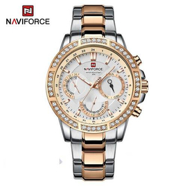Naviforce NF9196D Silver And RoseGold Two-Tone Stainless Steel Chronograph Watch For Men - RoseGold & Silver