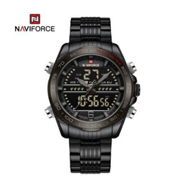 Naviforce NF9195 Black Stainless Steel Dual Time Watch For Men - Black, 4 image
