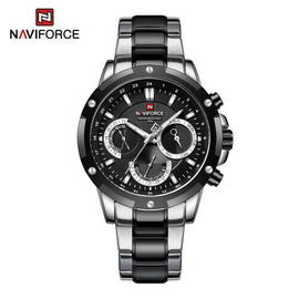 Naviforce NF9196 Silver And Black Two-Tone Stainless Steel Chronograph Watch For Men - Black & Silver