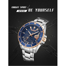 Naviforce NF9191 Silver Stainless Steel Analog Watch For Men - Royal Blue & RoseGold, 3 image