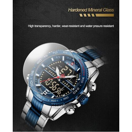 Naviforce NF9195 Silver And Royal Blue Stainless Steel Dual Time Watch For Men - Royal Blue & Silver, 13 image
