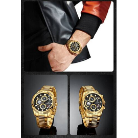 Naviforce NF8021 Golden Stainless Steel Chronograph Watch For Men - Black & Golden, 5 image