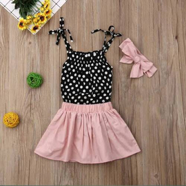 Black Tops & Pink Skirt With Hairband For Girls, Baby Dress Size: 0-3 years