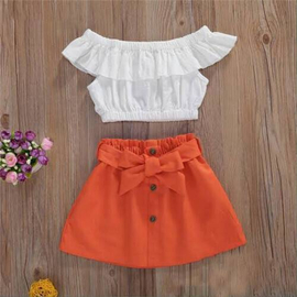 White Tops & Orange Skirt For Girls, Baby Dress Size: 0-3 years