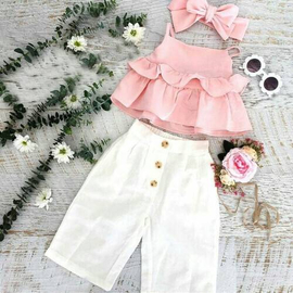 Pink Tops & White Pant With Beautiful Hairband, Baby Dress Size: 0-3 years