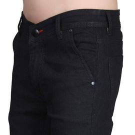 NZ-13071 Slim-fit Stretchable Denim Jeans Pant For Men - Deep Black, 4 image
