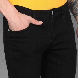 NZ-13036 Slim-fit Stretchable Denim Jeans Pant For Men - Deep Black, 5 image