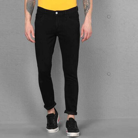 NZ-13036 Slim-fit Stretchable Denim Jeans Pant For Men - Deep Black