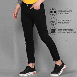 NZ-13036 Slim-fit Stretchable Denim Jeans Pant For Men - Deep Black, 2 image