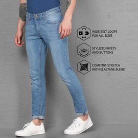 NZ-13035Slim-fit Stretchable Denim Jeans Pant For Men - Light Blue