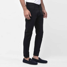 NZ-13027 Slim-fit Stretchable Denim Jeans Pant For Men - Deep Black, 3 image