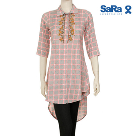 SaRa Ladies Casual Shirt (NWCS14-Ash with pink rectangler print)