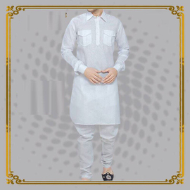 White cotton Kabli Panjabi Set For Man With Pajama