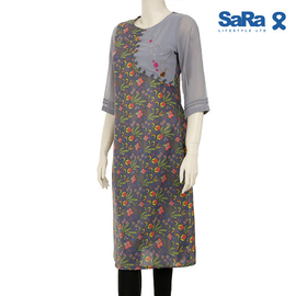 SaRa Ladies Ethnic mid length kurti (WKZ62FDB-Ash Printed), 2 image