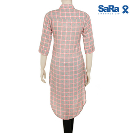 SaRa Ladies Casual Shirt (NWCS14-Ash with pink rectangler print), 3 image