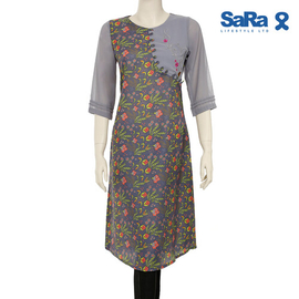 SaRa Ladies Ethnic mid length kurti (WKZ62FDB-Ash Printed)