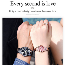 1 Pair OLEVS 8697 Couple Fashion Waterproof Luminous Quartz Watch(Black + Rose Gold), 3 image