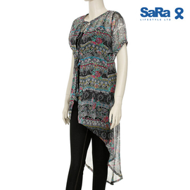 SaRa Ladies Shrug (NWFT51B-Black & Pink Multicolor print), 2 image