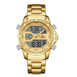 NAVIFORCE NF9190 Golden Stainless Steel Dual Time Watch For Men - Golden