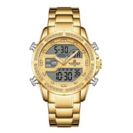 NAVIFORCE NF9190 Golden Stainless Steel Dual Time Watch For Men - Golden, 3 image