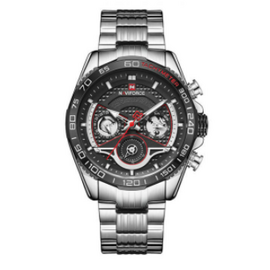 NAVIFORCE NF9185 Silver Stainless Steel Chronograph Watch For Men - Black & Silver
