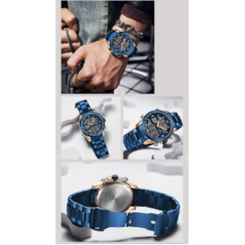 NAVIFORCE NF9190 Royal Blue Stainless Steel Dual Time Watch For Men - RoseGold & Royal Blue, 3 image