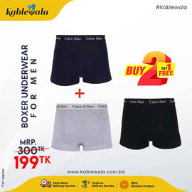 CK Premium Cotton Boxer Underwear For Man Buy 2 Get 1 (Blue+Ash= Black), Size: M