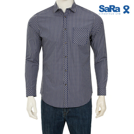 SaRa Mens Casual Shirt (MCS612FCN-GREY & NAVY CHECK), Size: M