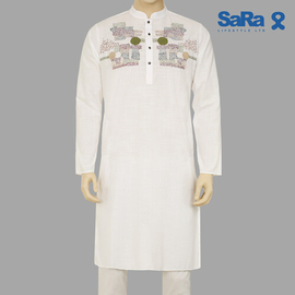 SaRa Men's Panjabi (MPJ152YJ-White), Size: S