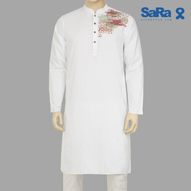 SaRa Men's Panjabi (MPJ172YJ-White), Size: S