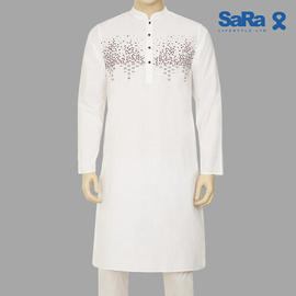 SaRa Men's Panjabi (MPJ102YJ-White), Size: S