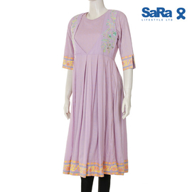 SaRa Ladies Ethnic Long Length Kurti (WKU103FLB-LAVENDER), Size: S, 2 image