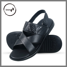 Original Leather Sandal Shoe For Men - CRM 118, Color: Black, Size: 40