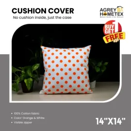Decorative Cushion Cover, Orange & White (14x14) Buy 1 Get 1 Free_78420