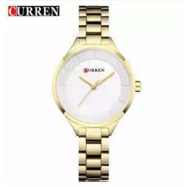 CURREN 9015 Golden Stainless Steel Watch For Women - White & Golden