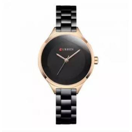CURREN 9015 Black Stainless Steel Watch For Women - RoseGold & Black, 2 image