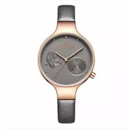 NAVIFORCE NF5001 Grey PU Leather Sub-Dial Chronograph Watch For Women - Grey & RoseGold