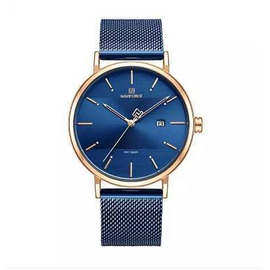 NAVIFORCE NF3008G Royal Blue Mesh Stainless Steel Analog Watch For Men - RoseGold & Royal Blue, 2 image