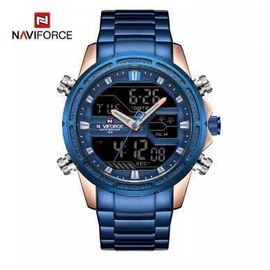 NAVIFORCE NF9138 Blue Stainless Steel Dual Time Wrist Watch For Men - Blue & RoseGold