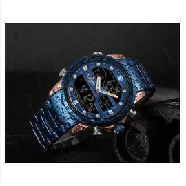 NAVIFORCE NF9138 Blue Stainless Steel Dual Time Wrist Watch For Men - Blue & RoseGold, 4 image