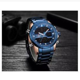 NAVIFORCE NF9138 Blue Stainless Steel Dual Time Wrist Watch For Men - Blue & RoseGold, 5 image